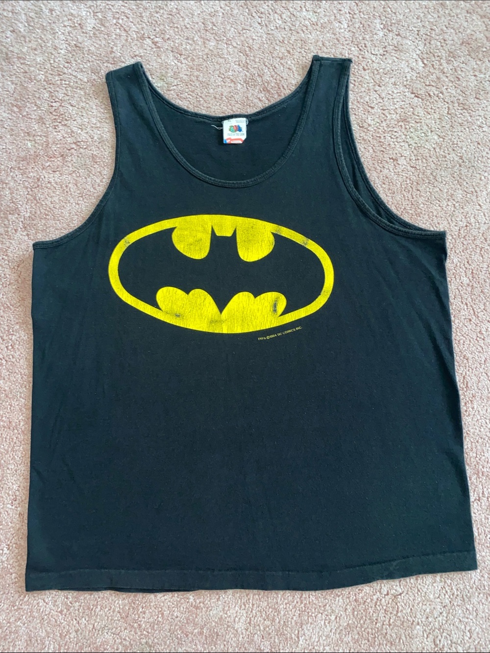 Vintage Black DC Comics Fruit of the Loom Batman Logo Tank Top